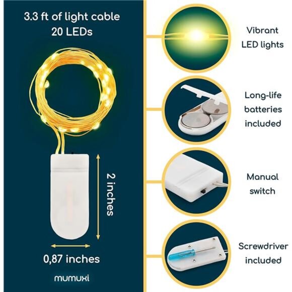 LED Fairy String Lights Battery Operated [20 Pack], 3.3ft 20 Mini Fairy Lights - Picture 2 of 7